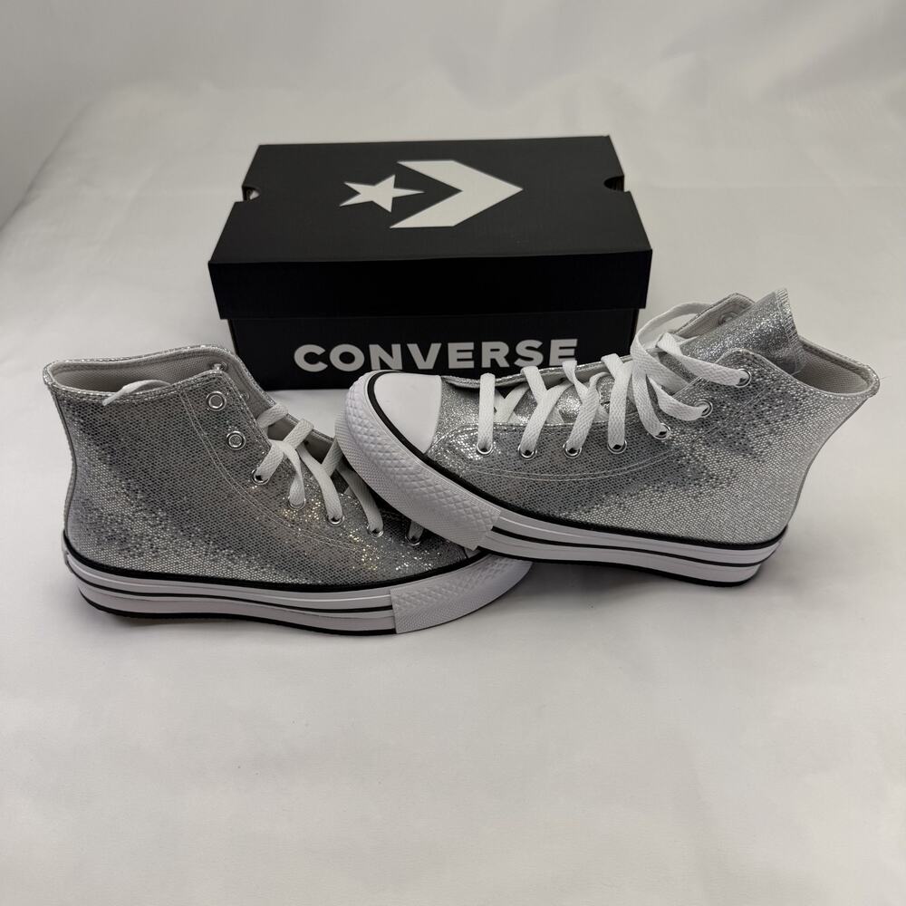 CONVERSE Chuck Taylor ALL STAR HI Lift Metallic Silver Disco Platform Size 5 Kid